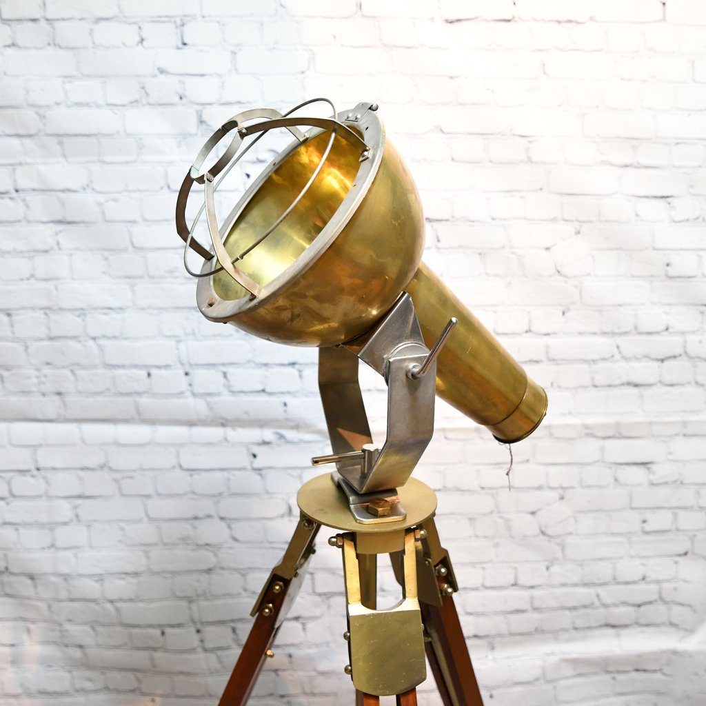 - DSC 7287 Vintage Brass Tripod Standing Spotlight – Nautical Floor Lamp