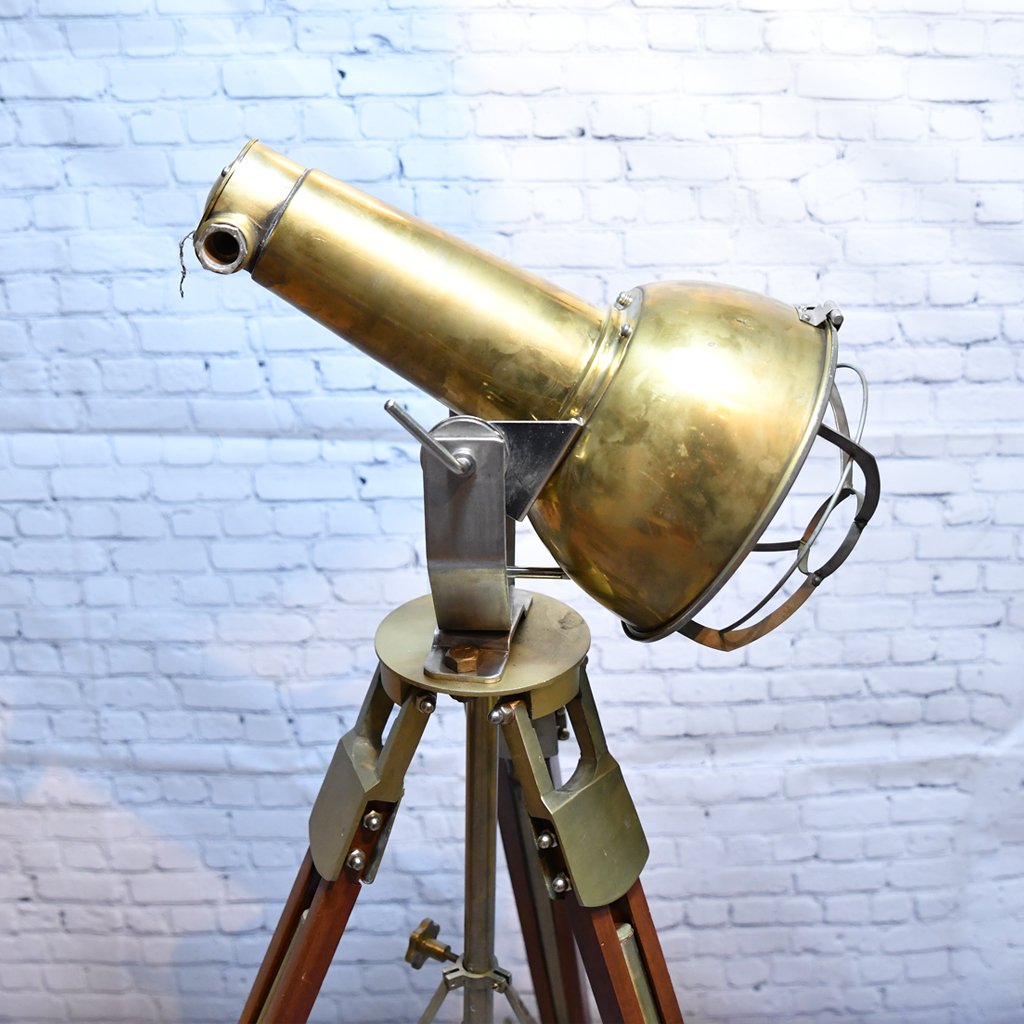 - DSC 7298 Vintage Brass Tripod Standing Spotlight – Nautical Floor Lamp