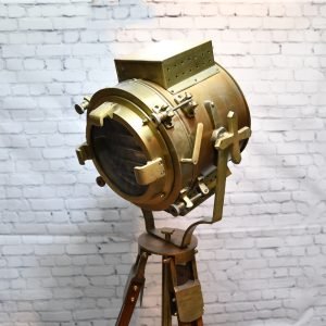 Authentic Vintage Brass Nautical Searchlight with Wooden Handle
