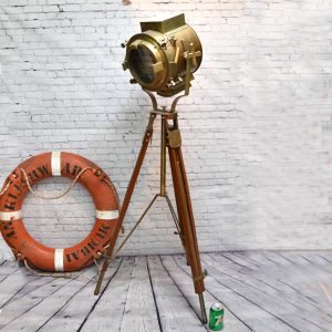 Authentic Vintage Brass Nautical Searchlight with Wooden Handle