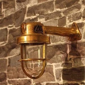 Vintage Brass Bulkhead Wall Light with Wooden Arm