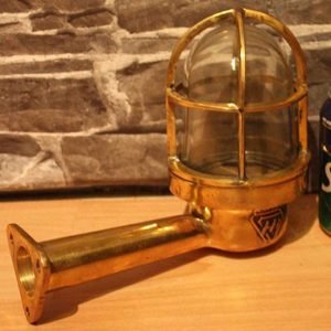 Vintage Brass Bulkhead Wall Light with Wooden Arm