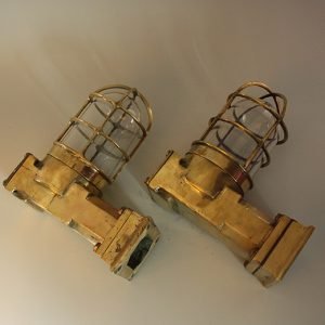 Pair of 90 degree Curved Salavged Brass Japanese Ship Hanging P Light