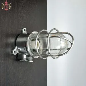Vintage Aluminium Bulkhead Wall Light with Clear Glass
