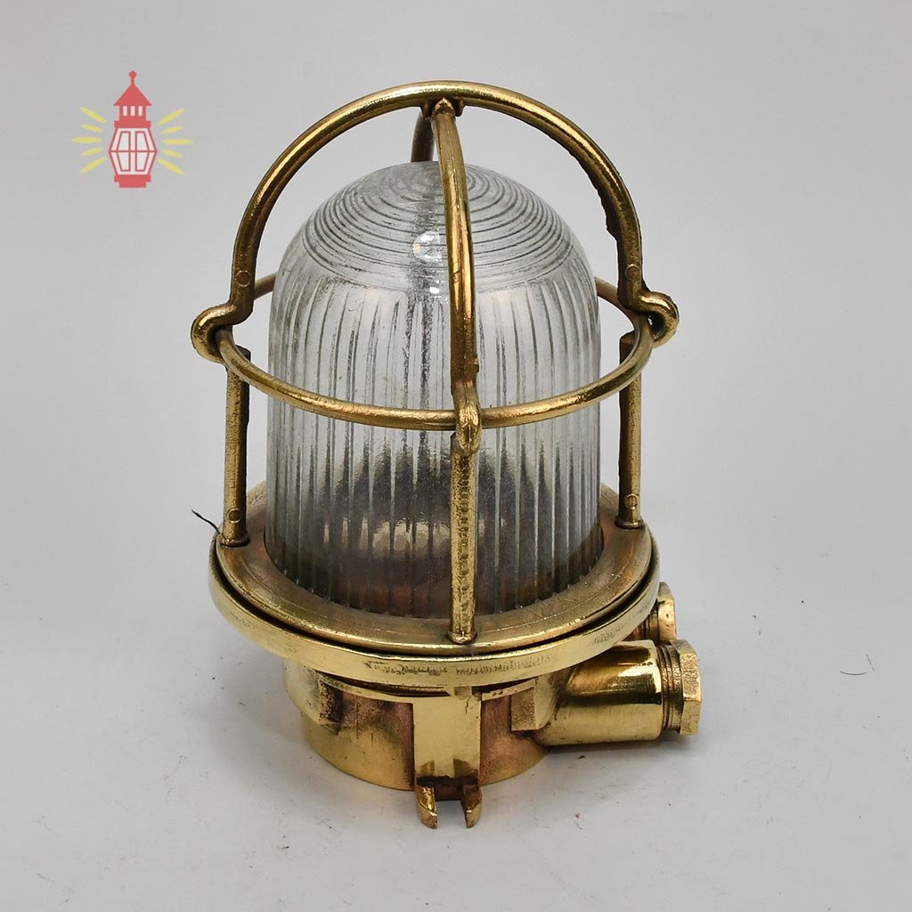 - SL 150 Pair of Vintage Brass Bulkhead Lights – Nautical Cage Sconces