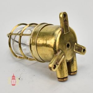 Authentic Vintage Brass Nautical Passage Wall Light with Cage