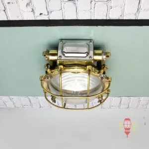 - SL 46 1 Vintage Brass Cage Bulkhead Wall Light Nautical