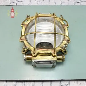 - SL 46 2 Vintage Brass Cage Bulkhead Wall Light Nautical