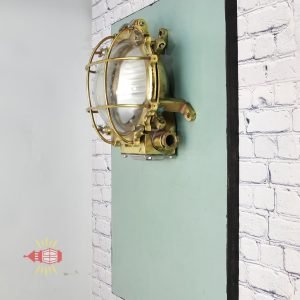 Ship Salvage Brass Bulkhead Wall Light- Target Cage