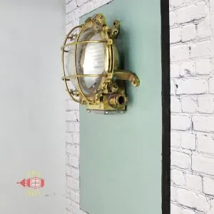 - SL 46 3 Vintage Brass Cage Bulkhead Wall Light Nautical