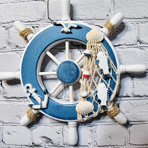 - anchor helmsman wooden boatd decoration ship wheel 360 Handcrafted Small Wooden Nautical Ship Wheel Wall Decor with Rope and Shells