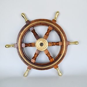 Classic Ship Wheel in wood and Brass -Marine Home Decor