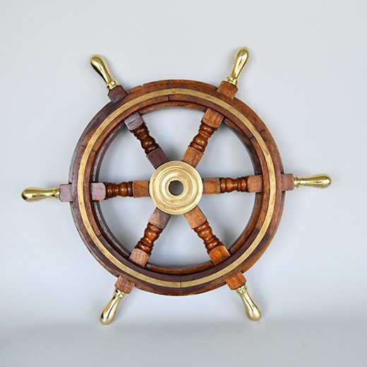 - classic ship wheel in wood and brass marine home decor sl 00040 Premium Wood and Brass Nautical Ship Wheel Decor