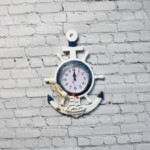 Mediterranean Style Handcrafted Nautical Anchor Shaped Wooden Wall Clock