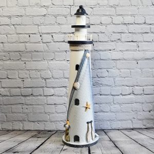 Nautical Lighthouse Ornament – Wooden Coastal Tabletop Decor