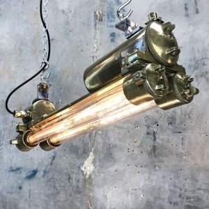 Authentic Vintage Aluminium Nautical Industrial Hanging Light