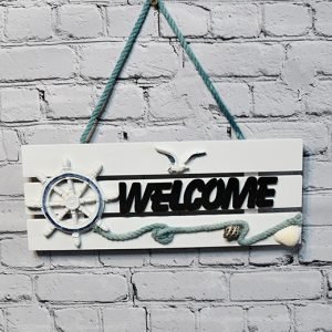 Nautical Welcome Wall Sign – Wooden Coastal Hanging Decor