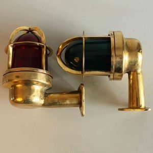 Vintage Nautical Pair of 90 Degree Curved Red and Green Navigational Lights