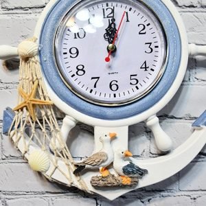 Wheel Rudder Mediterranean Non Ticking Seaside Clocks with Rope