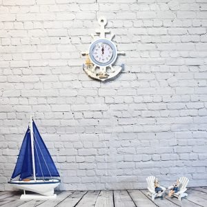 Wheel Rudder Mediterranean Non Ticking Seaside Clocks with Rope