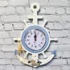 Wheel Rudder Mediterranean Non Ticking Seaside Clocks with Rope
