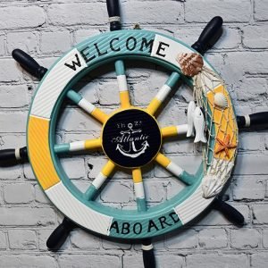 Handcrafted Wooden Welcome Aboard Nautical Ship Wheel Decor