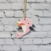 Pink Nautical Dolphin Hanging Ornament – Wooden Coastal Pendant
