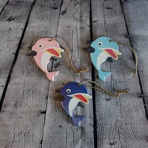 Pack of Three Nautical Dolphin Hanging Ornaments – Colourful Wooden Coastal Decor