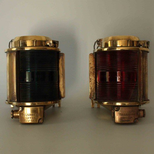 - pair of starboard side cast brass wall mount light red and green glass sl 000166 Pair of Starboard Side Cast Brass Wall Mount Light - Red And Green Glass