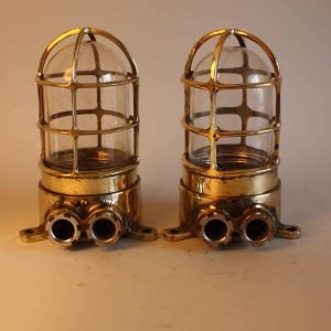Pair of Vintage Brass Wall Lights – Nautical Cage Sconces