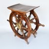 - retro ship wheels table with wood and brass sl 00055 Retro Vintage Nautical Ship Wheel Table