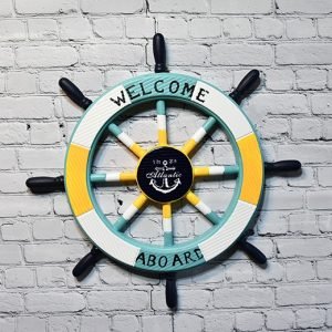 Multi-Colour Nautical Ship Wheel Wall Decor – Bright Wooden Coastal Hanging