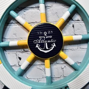 Multi-Colour Nautical Ship Wheel Wall Decor – Bright Wooden Coastal Hanging