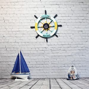 Multi-Colour Nautical Ship Wheel Wall Decor – Bright Wooden Coastal Hanging