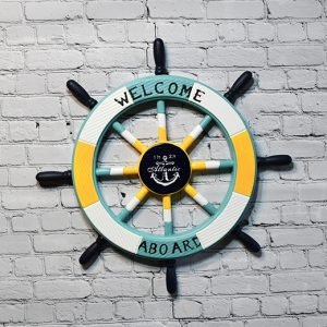 Multi-Colour Nautical Ship Wheel Wall Decor – Bright Wooden Coastal Hanging