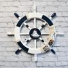 Handcrafted Wooden Nautical Ship Wheel Wall Decor with Rope and Net