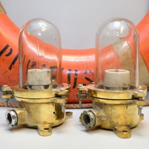 Pair of Vintage Brass Nautical Signal Lights – Clear Glass Maritime Salvage
