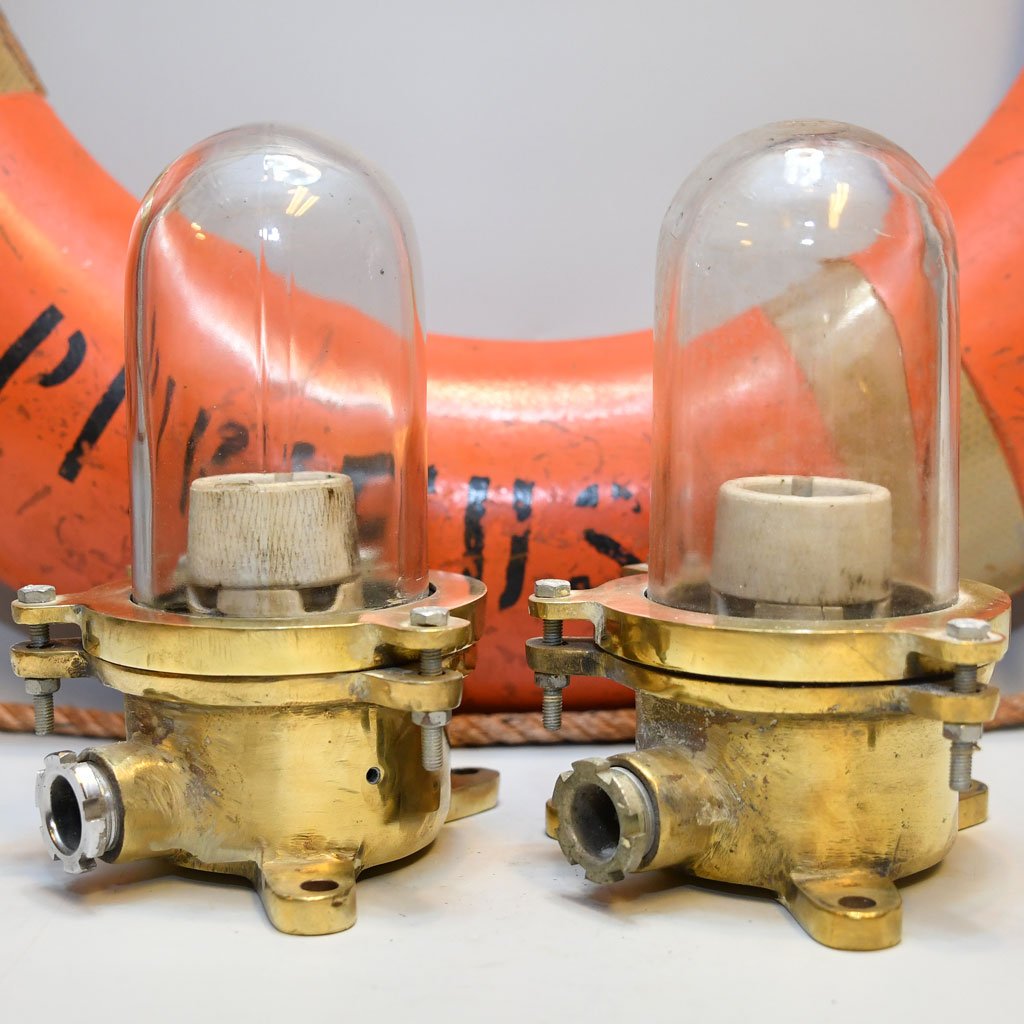 - signal light 2st clear glass sl 372 Pair of Vintage Brass Nautical Signal Lights – Clear Glass Maritime Salvage
