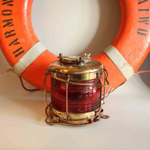 - small copper navigation light with red lens 5094 Vintage Copper Port Navigation Light – Red Lens Ship Lantern
