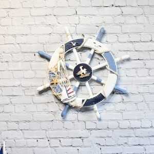 Wooden Nautical Ship Wheel Wall Decor – Coastal Timber Hanging