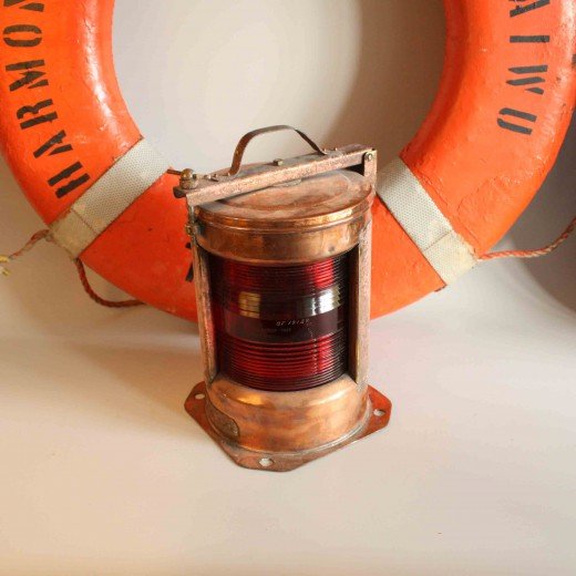 - tranberg brass nautical wall mount light red glass sl 000163 Authentic Tranberg Vintage Brass Nautical Port Navigation Wall Light Red Glass