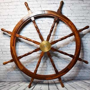 Vintage Brass Ship Wheel – Nautical Wood and Brass Decor