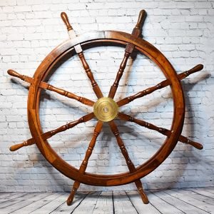 Vintage Brass Ship Wheel – Nautical Wood and Brass Decor