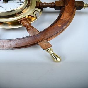 - vintage ships wheel wall clock wooden brass 0775 Vintage Ship Wheel Wall Clock Brass and Wood