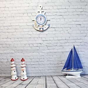 Lifebuoy Style Nautical Anchor Wall Clock – Wooden Coastal Timepiece