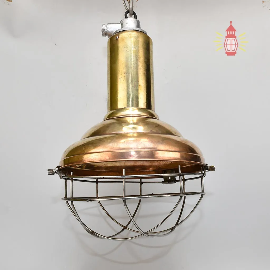 - SL 11022 3 Authentic Vintage Brass Cargo Pendant Light – Large Nautical Hanging Salvage