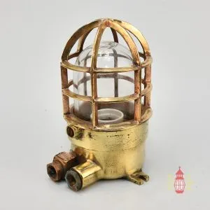 - DSC 8156 SL 10763 Vintage Heavy Brass Bulkhead Wall Light with Cage