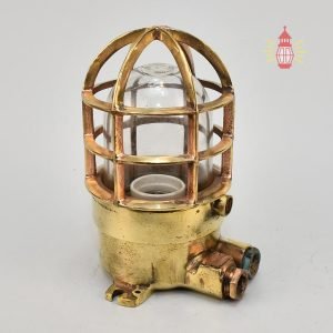 Vintage Heavy Brass Bulkhead Wall Light with Cage