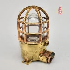 - DSC 8157 SL 10763 Vintage Heavy Brass Bulkhead Wall Light with Cage