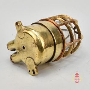 Vintage Heavy Brass Bulkhead Wall Light with Cage